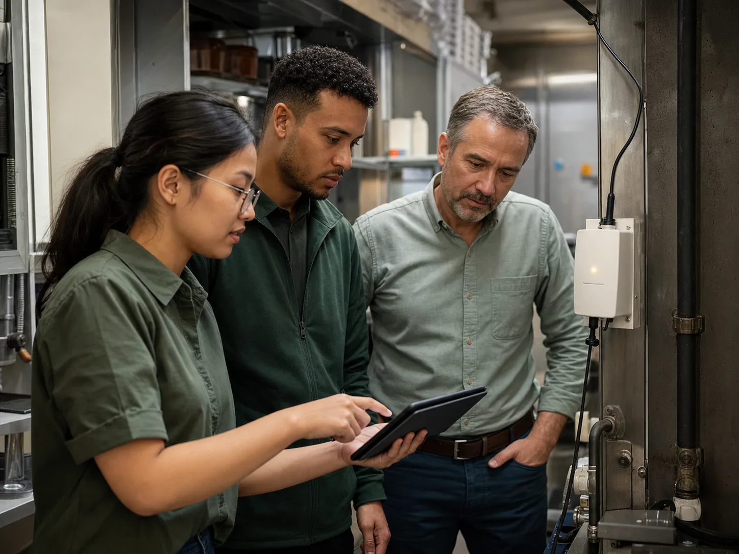 An operations team reviewing a practical technology prototype